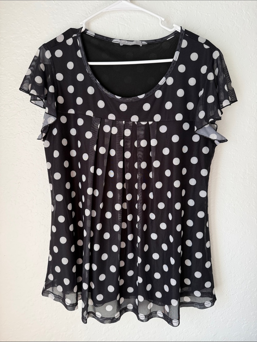 Polka Dot Flutter Sleeve Blouse - Black/White